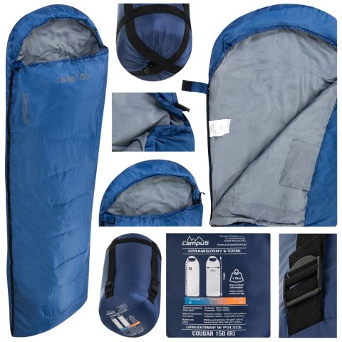 Śpiwór Campus COUGAR 150 dla praworęcznych granatowy Campus