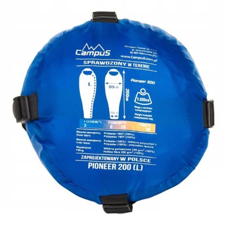 Śpiwór Campus PIONEER 200 niebieski dla praworęcznych Campus