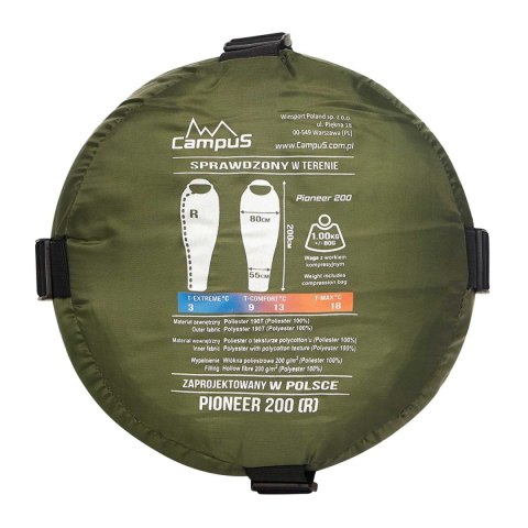 Śpiwór Campus PIONEER 200 zielony dla leworęcznych Campus