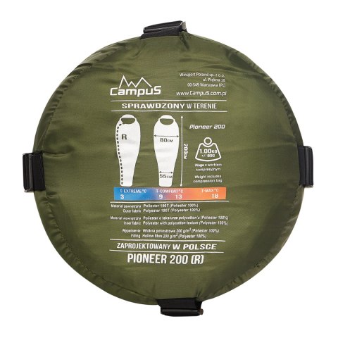 Śpiwór Campus PIONEER 200 zielony dla praworęcznych Campus