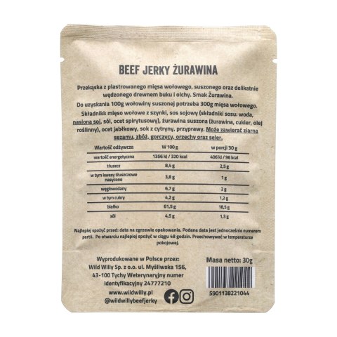 Wołowina suszona Wild Willy żurawina 30 g Wild Willy