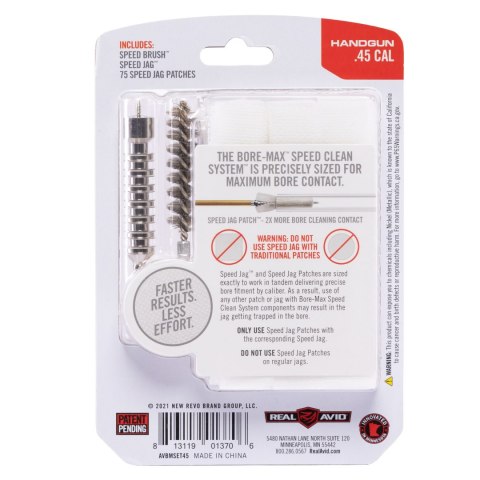 Zestaw do czyszczenia luf pistoletowych Real Avid Bore Max Speed Clean Set do .45 Real Avid