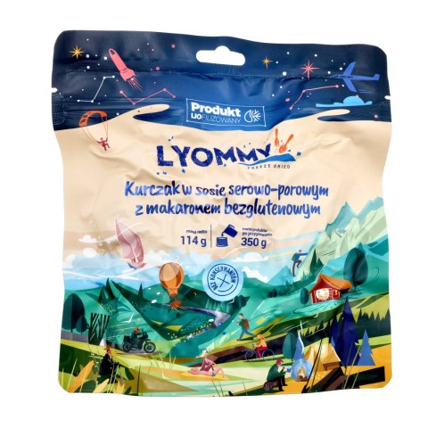 Żywność liofilizowana Lyommy Kurczak w sosie serowo-porowym z makaronem bezglutenowym 350 g Lyommy