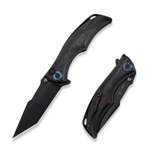 Nóż składany WeKnife Tighe Down Tanto Black Titanium/Black-Yellow Carbon Fiber, Black Stonewashed M390 by Brian Tighe (WE24054B- WE Knife