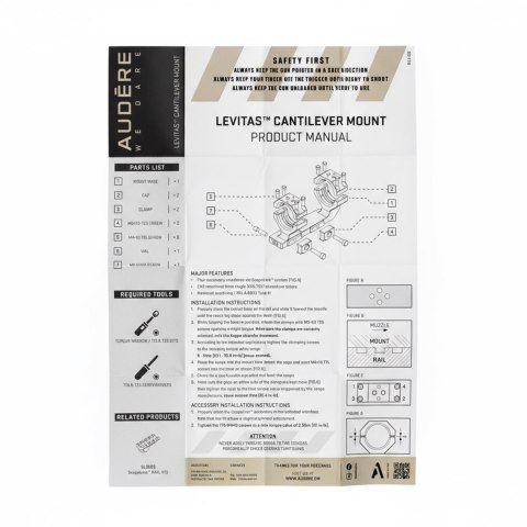 Montaż Audere Levitas jednoczęściowy 40/45 0 MOA 1,5" czarny + dystanse 35mm Leupold Audere SRL