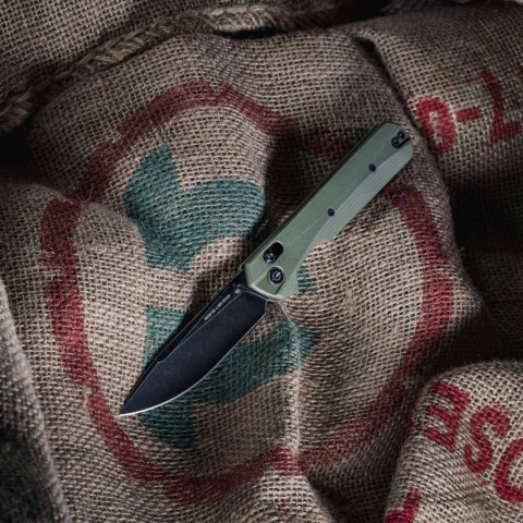 Nóż składany KNIVESPL The First Sandvik 14C28N, zielone G10, czarna powłoka PVD KNIVESPL