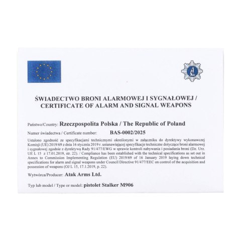 Pistolet hukowy alarmowo sygnałowy STALKER M906 BAS .22 Long Blank chrom błysk Stalker
