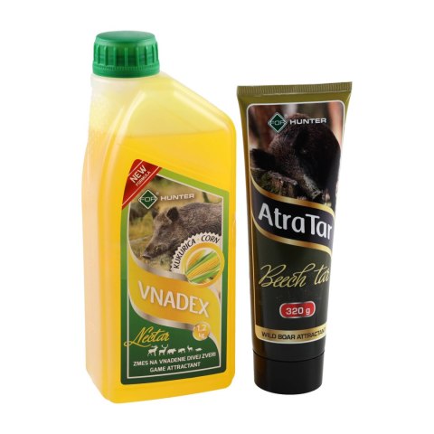Płyn do wabienia zwierzyny For Vnadex 1200 g o zapachu kukurydzy + Smoła bukowa AtraTar 320 g For