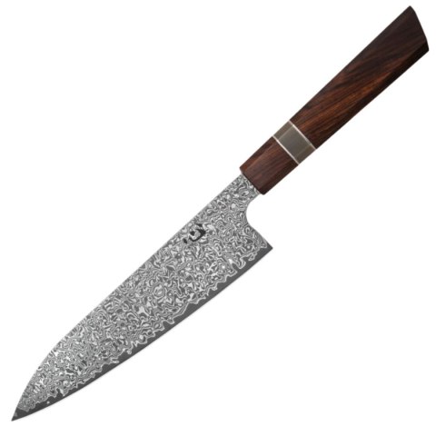 Nóż kuchenny Xin Cutlery XinCraft 9'' Japan Chef, Buffalo Horn/Rosewood/Nickle Silver, Matte Polished Damascus 67 warstw (XC120) Xin Cutlery