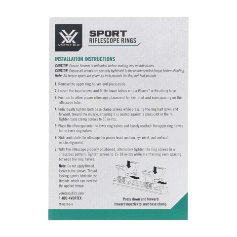 Montaż Vortex Sport Ring 30 mm (0,8"/0,9"/1,1"/1,5") Vortex Optics