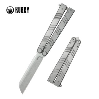 Nóż motylkowy Kubey Ballistic Grey Titanium, Beadblasted 14C28N by Mark Perez (KU297A) Kubey Knife