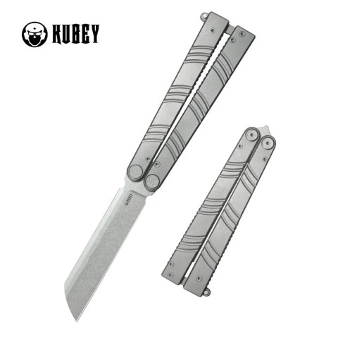 Nóż motylkowy Kubey Ballistic Grey Titanium, Beadblasted 14C28N by Mark Perez (KU297A) Kubey Knife