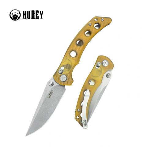 Nóż składany Kubey Hound Yellow Ultem, Stonewashed 14C28N by Maksim Tkachuk (KU172F) Kubey Knife