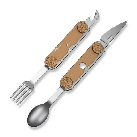 Niezbędnik Civivi Partake 4-in-1 Multi-Tool, Knife, Fork, Spoon, Can Opener, Coyote Brown Aluminium, Satin Stainless Steel (C240 Civivi by WE Knife
