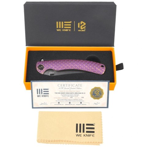 Nóż składany WeKnife Dracarys LE No 193/199 Purple / Golden Titanium, Hand Rubbed Satin M390 (WE25061B-2) WE Knife