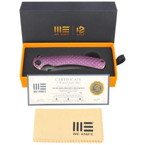 Nóż składany WeKnife Dracarys LE No 091/199 Purple / Golden Titanium, Hand Rubbed Satin M390 (WE25061B-2) WE Knife