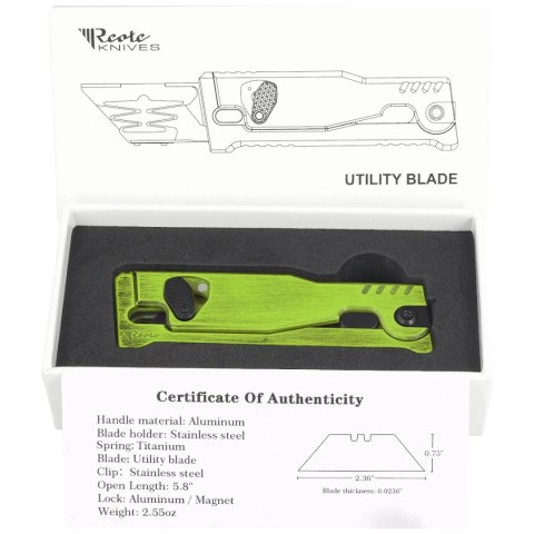 Nóż grawitacyjny Reate EXO-U V2 Green Plain Aluminium, Stainless Steel Reate Knives