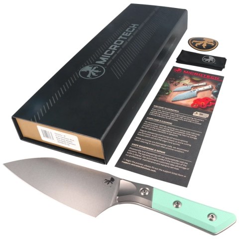 Nóż kuchenny Microtech Santoku 6'' Titanium Bolster/Caribbean Blue G10, Stonewashed M390MK (3200B-10CA) Microtech Knives
