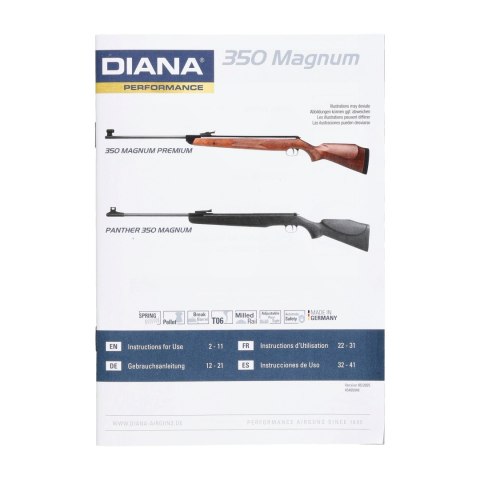 Wiatrówka Diana 350 Magnum Premium drewno 4,5 mm- wersja z przyrządami światłowodowymi Diana