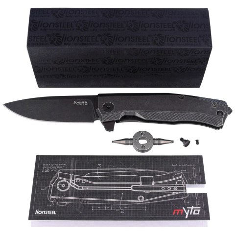 Nóż składany LionSteel Myto Old Black Titanium, PVD Stonewashed M390 by Molletta (MT01B BW) LionSteel