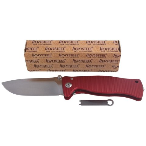 Nóż składany LionSteel SR1A Red Aluminum, Satin D2 by Molletta (SR1A RS) LionSteel