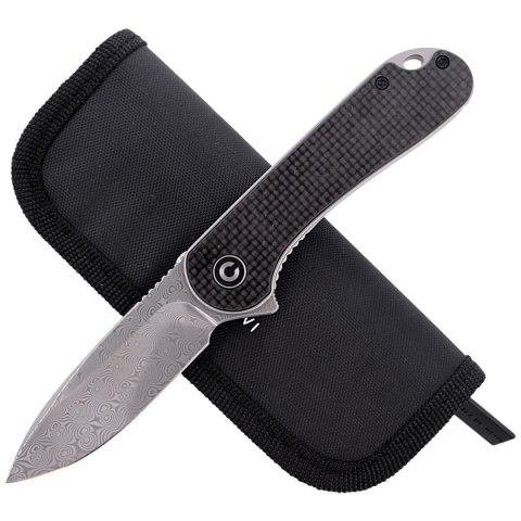 Nóż składany CIVIVI Elementum Flipper Twill Carbon Fiber / Black G10, Damascus (C907DS) Civivi by WE Knife