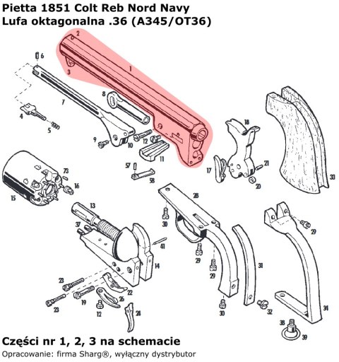 Lufa oktagonalna .36 Pietta 1851 Colt REB Nord Navy (A345/OT36) Pietta Firearms