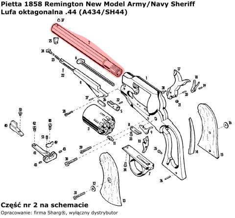 Lufa oktagonalna .44 Pietta 1858 Remington Model Army / Navy Sheriff (A434/SH44) Pietta Firearms