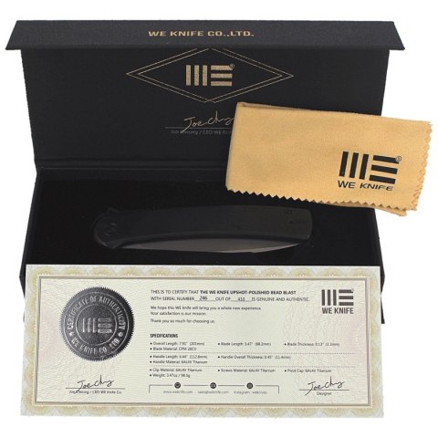 Nóż składany WE Knife Upshot LE No 246/410 Black Ti, Polished Bead Blasted CPM 20CV (2102A) WE Knife