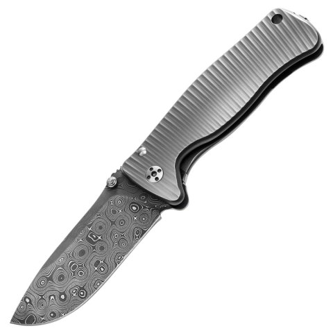 Nóż składany LionSteel SR2 Grey Titanium, RainDrop Chad Nichols Damascus by Molletta (SR2DR G) LionSteel