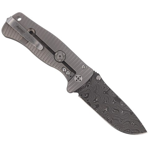 Nóż składany LionSteel SR2 Grey Titanium, RainDrop Chad Nichols Damascus by Molletta (SR2DR G) LionSteel