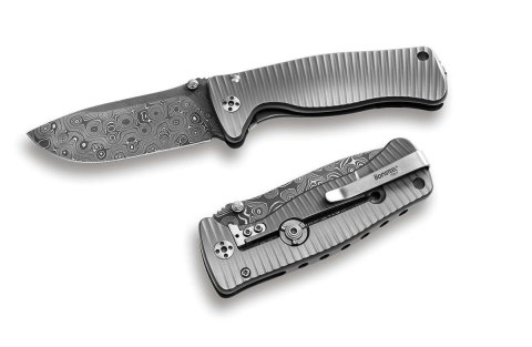 Nóż składany LionSteel SR2 Grey Titanium, RainDrop Chad Nichols Damascus by Molletta (SR2DR G) LionSteel