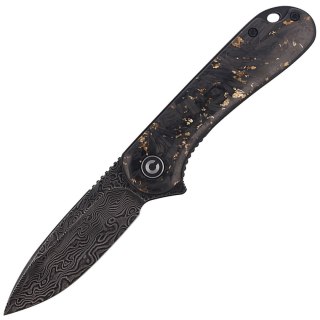 Nóż składany CIVIVI Elementum Flipper Shredded Carbon Fiber / Golden Shred, Black Damascus (C907C-DS1) Civivi by WE Knife