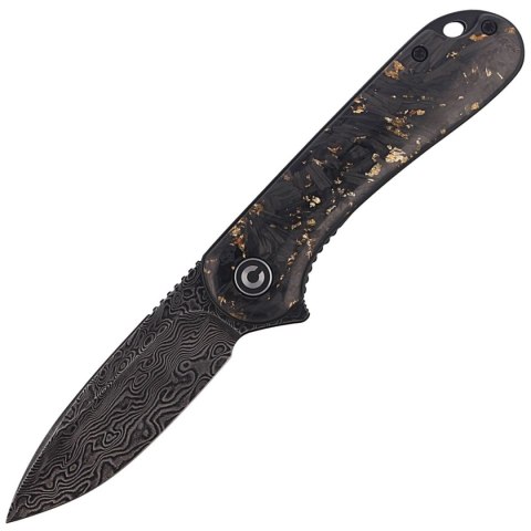 Nóż składany CIVIVI Elementum Flipper Shredded Carbon Fiber / Golden Shred, Black Damascus (C907C-DS1) Civivi by WE Knife