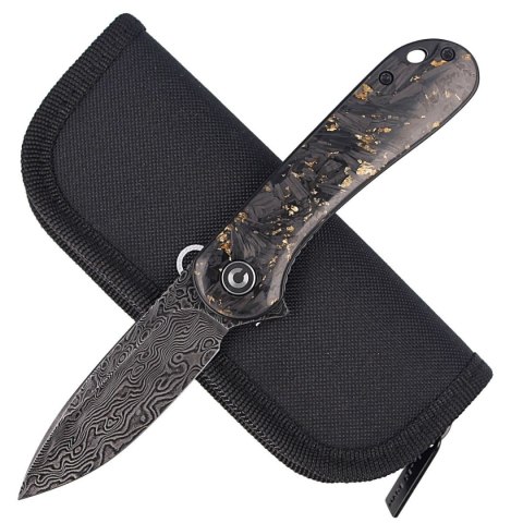Nóż składany CIVIVI Elementum Flipper Shredded Carbon Fiber / Golden Shred, Black Damascus (C907C-DS1) Civivi by WE Knife