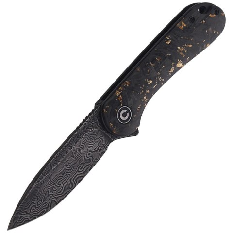 Nóż składany CIVIVI Elementum Flipper Shredded Carbon Fiber / Golden Shred, Black Damascus (C907C-DS1) Civivi by WE Knife
