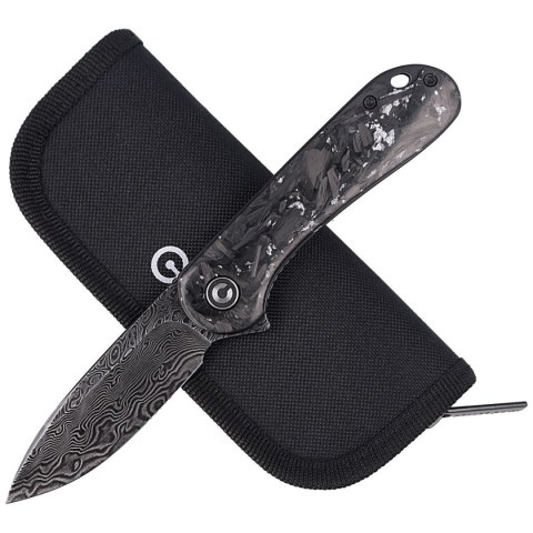 Nóż składany CIVIVI Elementum Flipper Shredded Carbon Fiber / Silvery Shred, Black Damascus (C907C-DS2) Civivi by WE Knife