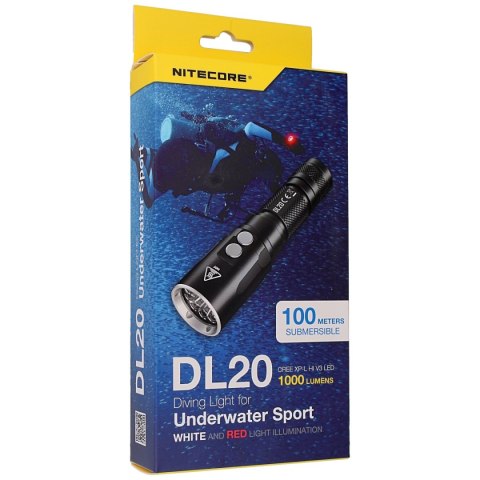 Latarka nurkowa NiteCore 1000lm, 1x18650 / 3500mAh White/Red LED (DL20) NiteCore