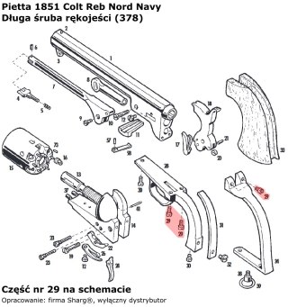 Długa śruba rękojeści 1851 Colt Navy, 1860 Colt Army, 1861 Navy, 1858 Remington (378) Pietta Firearms