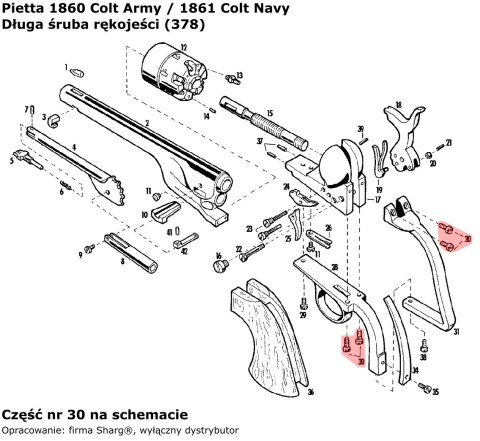 Długa śruba rękojeści 1851 Colt Navy, 1860 Colt Army, 1861 Navy, 1858 Remington (378) Pietta Firearms