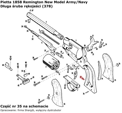 Długa śruba rękojeści 1851 Colt Navy, 1860 Colt Army, 1861 Navy, 1858 Remington (378) Pietta Firearms
