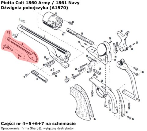 Dźwignia pobojczyka Colt Army 1860, Colt Navy 1861 (A1570) Pietta Firearms