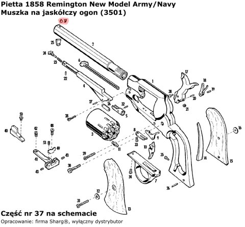 Muszka na jaskółczy ogon rewolwer Pietta 1858 Remington New Model Army / Navy (3501) Pietta Firearms