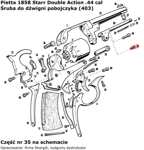 Śruba do dźwigni pobojczyka Colt Navy 1851, Starr 1858, Starr 1863 (403) Pietta Firearms