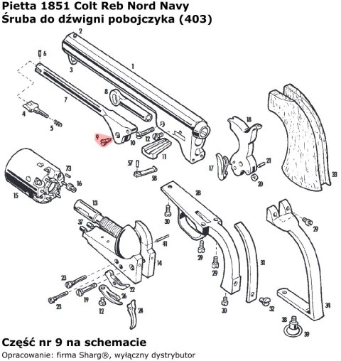 Śruba do dźwigni pobojczyka Colt Navy 1851, Starr 1858, Starr 1863 (403) Pietta Firearms