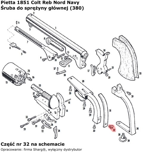 Śruba do sprężyny głównej Colt Navy 1851, Colt Army 1860, Remington 1858 (380) Pietta Firearms