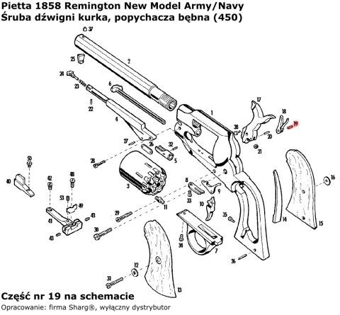 Śruba dźwigni kurka, popychacza bębna Pietta 1858 Remington New Model Army / Navy Stainless (450) Pietta Firearms