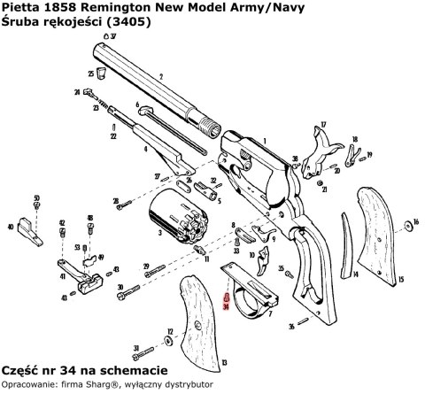 Śruba rękojeści 1836 Colt Paterson, 1851 Colt Navy, 1860 Colt Army, 1858 Remington (3405) Pietta Firearms