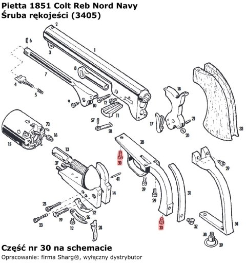 Śruba rękojeści 1836 Colt Paterson, 1851 Colt Navy, 1860 Colt Army, 1858 Remington (3405) Pietta Firearms