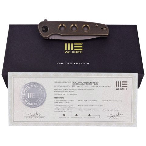 Nóż składany WE Knife Shakan LE No 172/210 Bronze Titanium, Gray Stonewashed CPM 20CV (WE20052B-2) WE Knife